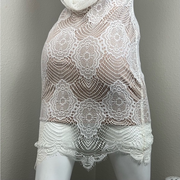 NAKED WARDROBE Crochet Lace Cowl Back Mini Dress Boho 70s Coquette Prairie Bride - Picture 12 of 16